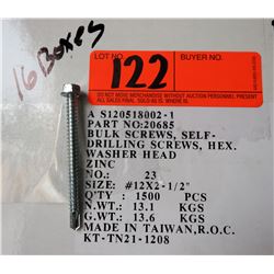 16 Boxes #12x2-1/2" Self Drilling Hex Washer Head Screws, Zinc - Total Screws = 24,000
