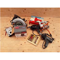 7 1/4 Skill Saw, Elec Drill, Ohm Meter, Palm Sander, Jig Saw, Elec Drill