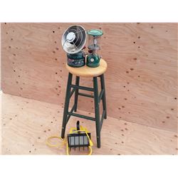 Wood Stool & Shop Light