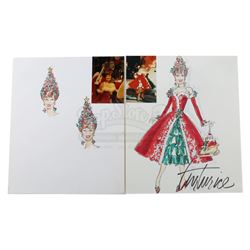 Hand-Drawn Miss Yvonne (Lynne Marie Stewart) Christmas Costume and Christmas Tree Headdress Designs 