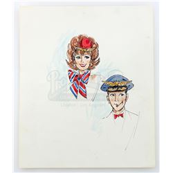 Hand-Drawn Pee-Wee Herman (Paul Reubens) and Miss Yvonne (Lynne Marie Stewart) Costume Design - PEE-