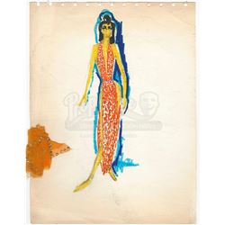 William Ware Theiss Hand-Drawn Costume Sketch With Swatch Of Elaan Of Troyius’ (France Nuyen) Gown -