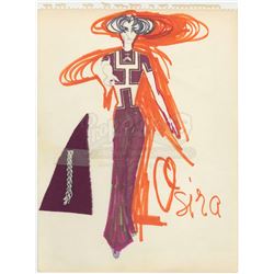 William Ware Theiss Hand-Drawn Costume Sketch With Swatch Of Losira’s (Lee Meriwether) Plum-Colored 