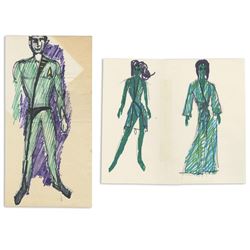 William Ware Theiss Hand-Drawn Design Sketches Of USS Enterprise Costumes - STAR TREK: THE ORIGINAL 