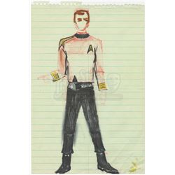 William Ware Theiss Hand-Drawn Costume Sketch Of Uss Enterprise Bridge Uniform - STAR TREK: THE ORIG