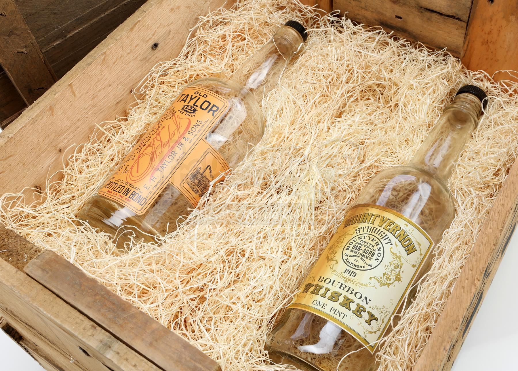 Prohibition Era Light Wood Whiskey Crate And Whiskey Bottles 