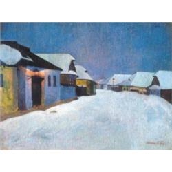 János Krizsán (1866-1948) - Winter evening, 1909  On the backside: Spring garden 