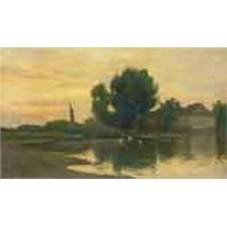 Aladár Edvi-Illés (1870-1958) - Lake at twilight with ducks