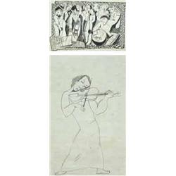 Béla Kádár (1877-1956) - Musicians  On the backside: Man playing on the violin 