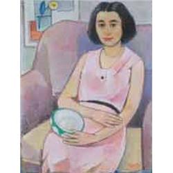 Sándor Mohy (1902-2001) - Lady in pink cloth 