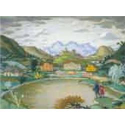 Adolf Fényes (1867-1945) - Residence with lakelet