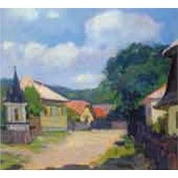 Károly Kiss (1883-1953) - Sunlit village street 