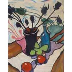 Unknown painter from the 20th century - Flower still life with bottle