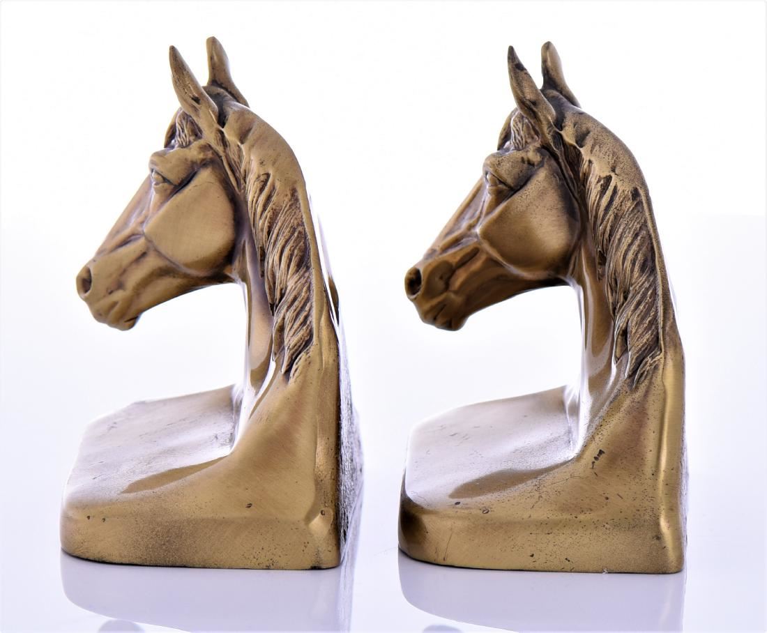 Two Vintage Heavy Brass Horse Head Bookends