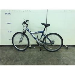 BLUE AND SILVER DUNLOP 21 SPEED FRONT SUSPENSION MOUNTAIN BIKE