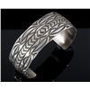 Image 1 : Signed Navajo Sterling Silver Carved Bracelet