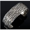 Image 2 : Signed Navajo Sterling Silver Carved Bracelet