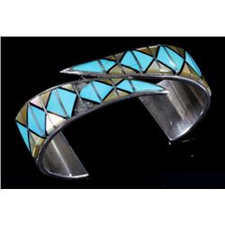 Signed Navajo Multi Stone Sterling Silver Cuff