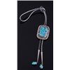 Image 1 : Signed Navajo Red Mtn. Turquoise & Silver Bolo Tie