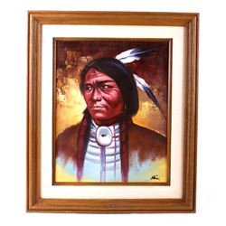 Original Crow Indian Warrior Oil Painting Klein
