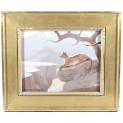 Charles Damrow "Lion Sunning" Oil Painting C. 1963