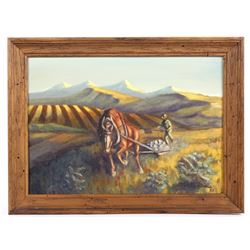 G.C. Wentworth Plowing Fields Oil Painting c. 1967