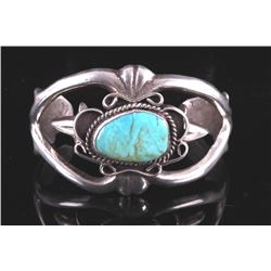 Navajo Sand Cast Sterling & Turquoise Bracelet