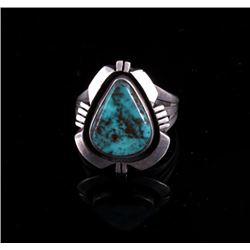 Signed Navajo Sterling and Blue Gem Turquoise Ring