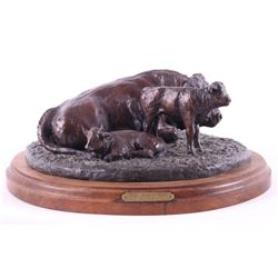 E.E. "Bud" Belbig Babysitting Steer Bronze LARGE