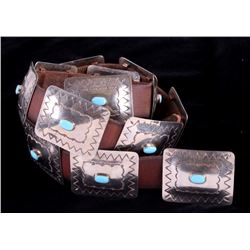 Navajo Sterling Silver & Turquoise Concho Belt