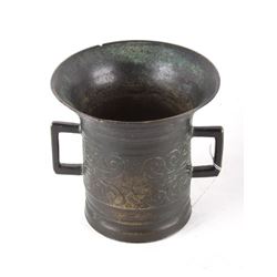 Early Double Handled Bronze Persian Mug