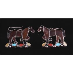Navajo Multi Stone Sterling Silver Horse Earrings