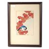 Image 1 : Blue Bird On Red Vine Japanese Woodcut Print