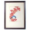 Image 2 : Blue Bird On Red Vine Japanese Woodcut Print