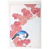 Image 3 : Blue Bird On Red Vine Japanese Woodcut Print