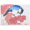 Image 5 : Blue Bird On Red Vine Japanese Woodcut Print