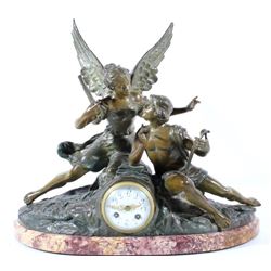 Geo Maxim Bronze and Porcelain Mantle Clock