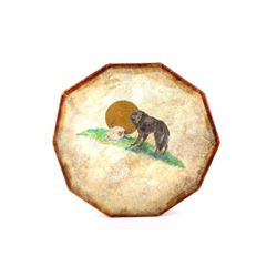 Plains Indians Wolf Painted Buffalo Hide Drum