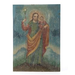 Late 19th Century Mexico Retablo Christ Painting
