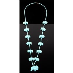 Navajo Turquoise Carved Buffalo Effigy Necklace