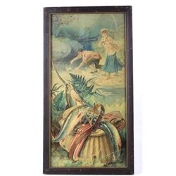 Victorian Trout Fishing Embossed Lithograph