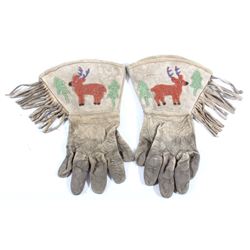 Crow Native American Beaded Gauntlet Gloves