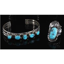 Navajo Turquoise Sterling Silver Bracelet and Ring