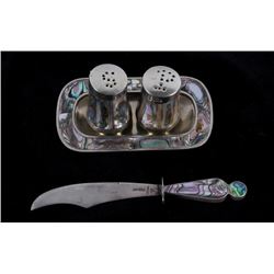 Taxco Sterling Silver & Abalone Shakers W/ Knife