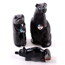 Zuni Fetishes Of Jet/ Black Marble Collection of 3