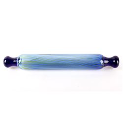 Blown Art Glass Cobalt Blue Striped Rolling Pin
