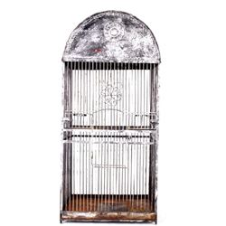 Antique Large Wire And Pressed Steel Bird Cage