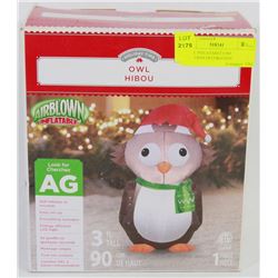 3' TALL INFLATABLE OWL CHRISTMAS DECORATION