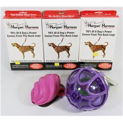 FLAT OF DOG HARNESSES AND TOYS
