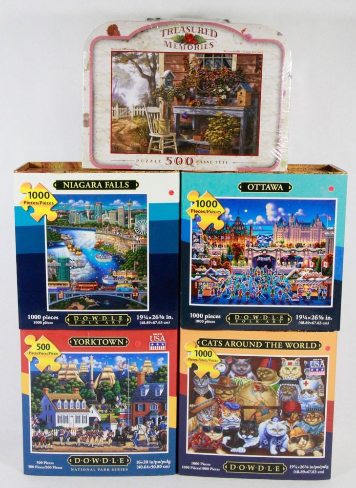 NEW LOT OF 4 DOWDLE 1000 PIECE PUZZLES,